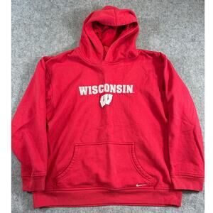 Vintage 90s Nike Wisconsin Badgers Hoodie Boys Large Red Pullover NFL Football